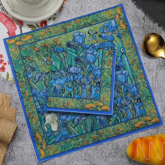 Set of Two(2) Individual Van Gogh Inspired Blue Iris Cocktail Size Paper Napkins - Picture 7 of 7